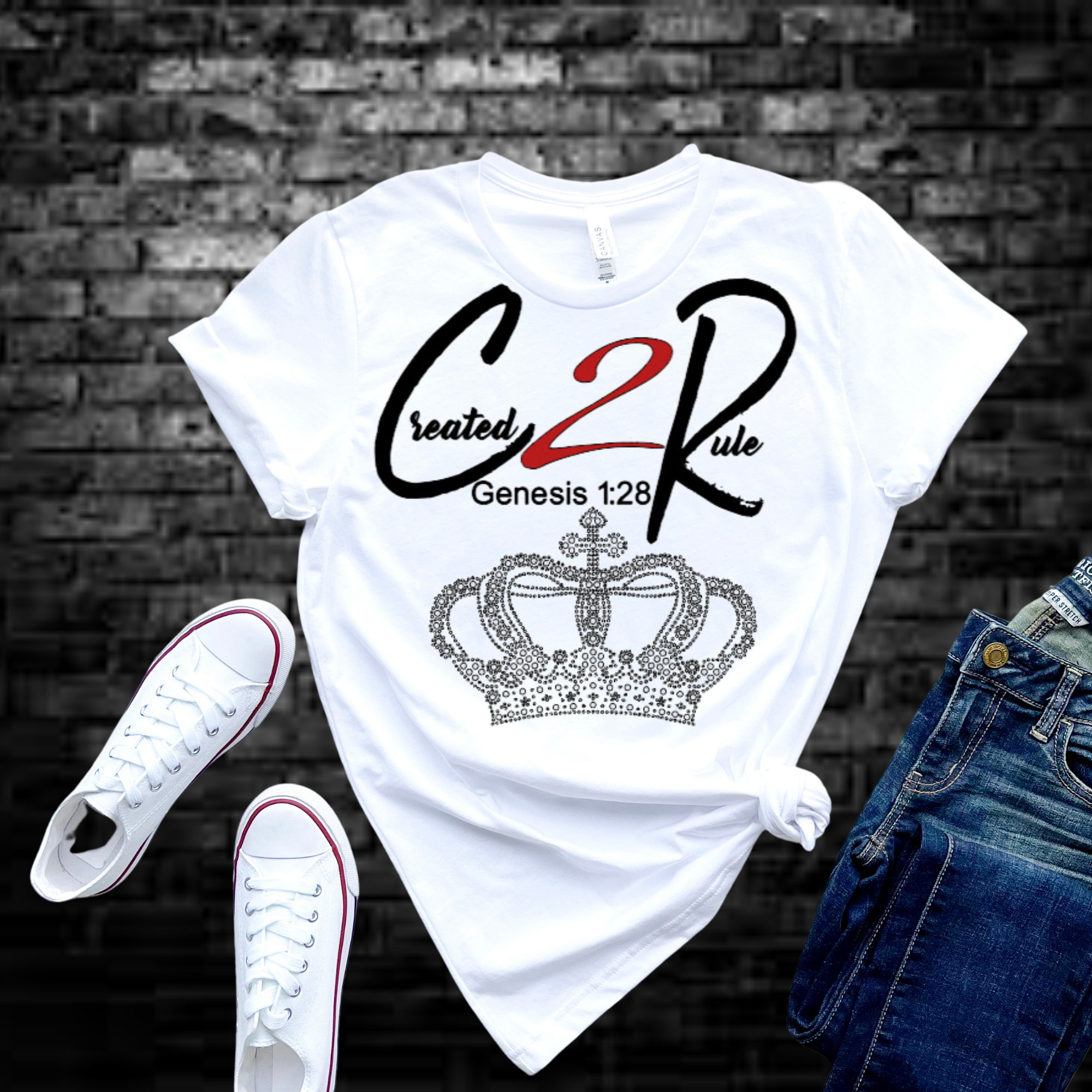Created 2 Rule | Vinyl and Rhinestones | Custom T-shirt