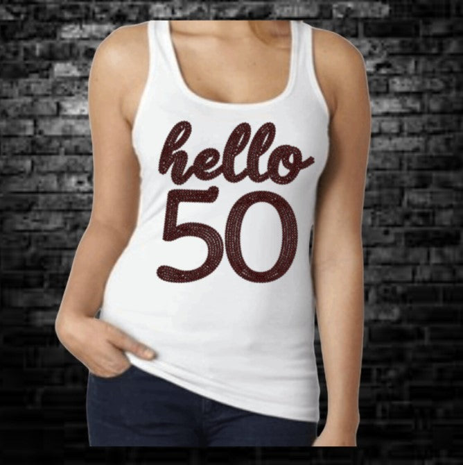 Hello 50 | Rhinestone Design | Customizable Rhinestone Numbers | Add your Chapter number to represent you